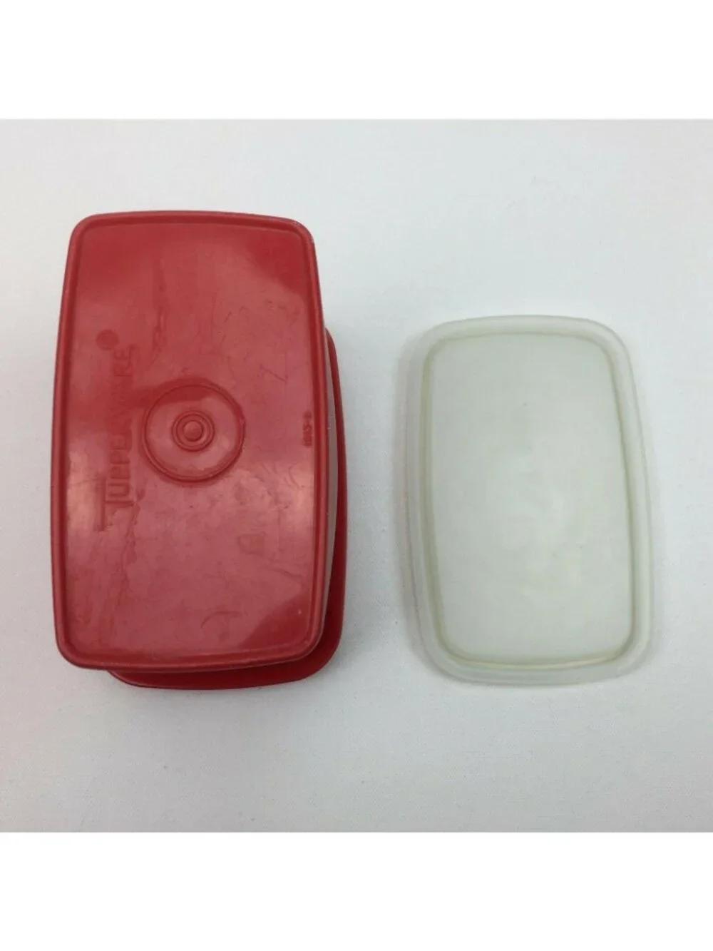 Vintage Tupperware Shelf Saver Red Container Sheer Clear Lid 1243-2 Modular